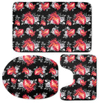 Rose And Heart Pattern Print 3 Piece Bath Mat Set