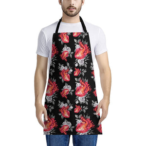 Rose And Heart Pattern Print Apron