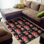 Rose And Heart Pattern Print Area Rug