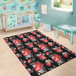 Rose And Heart Pattern Print Area Rug