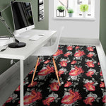 Rose And Heart Pattern Print Area Rug