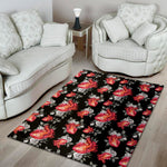 Rose And Heart Pattern Print Area Rug