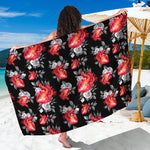 Rose And Heart Pattern Print Beach Sarong Wrap