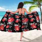 Rose And Heart Pattern Print Beach Sarong Wrap