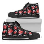 Rose And Heart Pattern Print Black High Top Shoes