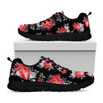 Rose And Heart Pattern Print Black Sneakers
