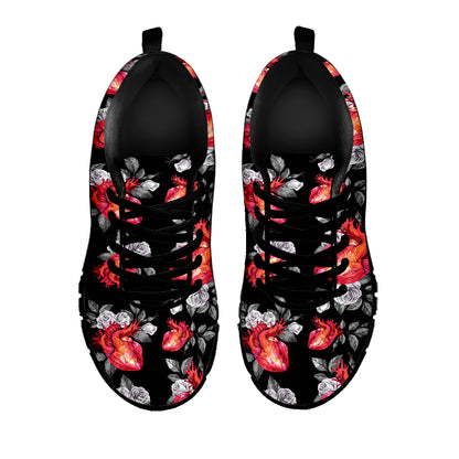 Rose And Heart Pattern Print Black Sneakers