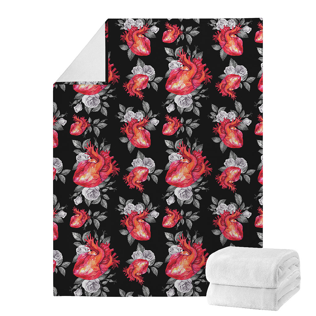 Rose And Heart Pattern Print Blanket