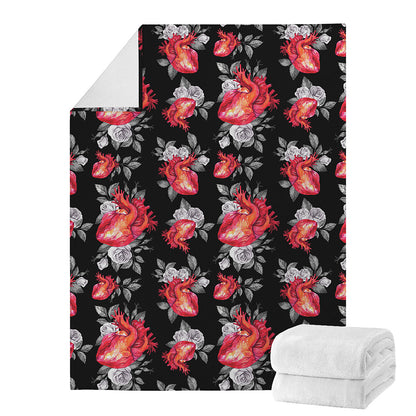 Rose And Heart Pattern Print Blanket