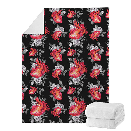 Rose And Heart Pattern Print Blanket