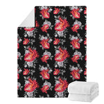 Rose And Heart Pattern Print Blanket