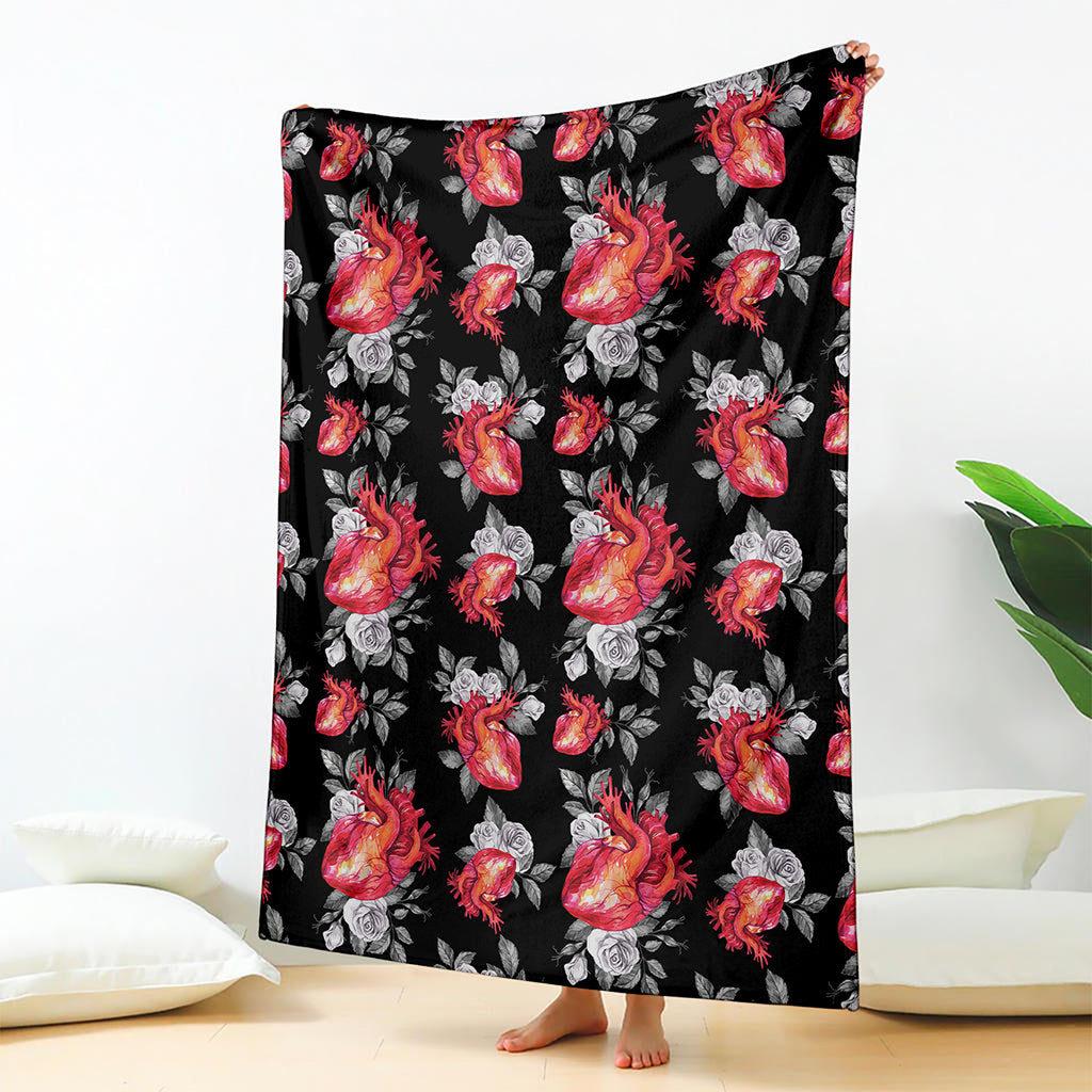 Rose And Heart Pattern Print Blanket