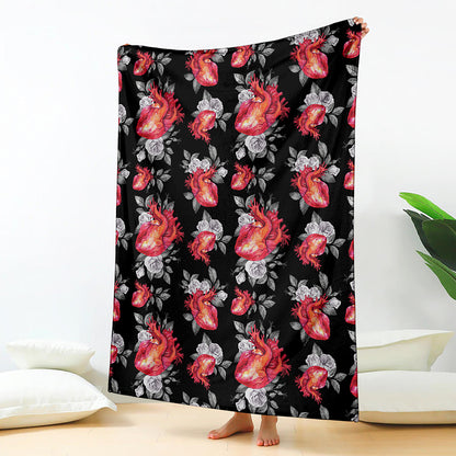 Rose And Heart Pattern Print Blanket