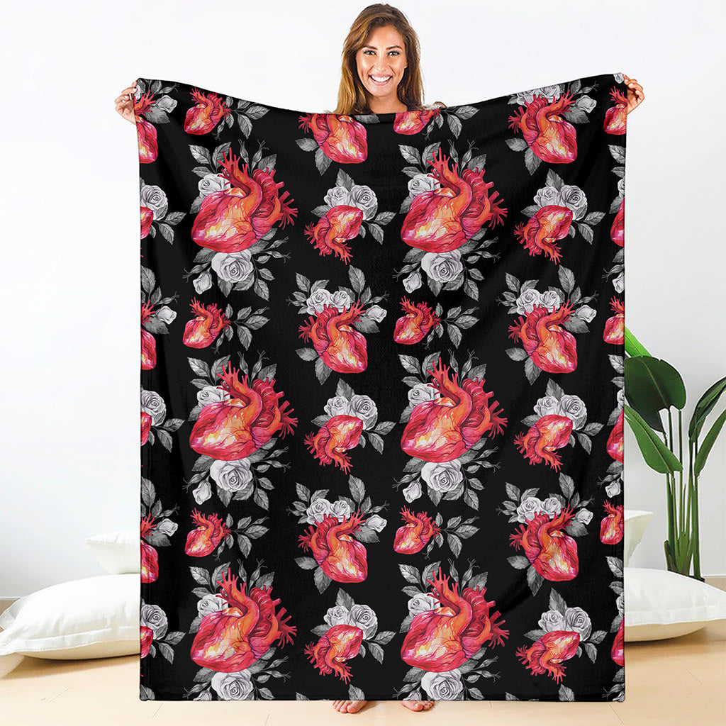 Rose And Heart Pattern Print Blanket