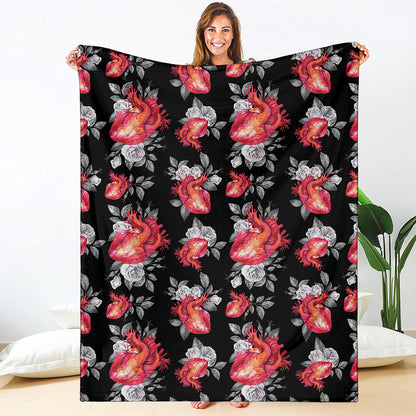 Rose And Heart Pattern Print Blanket