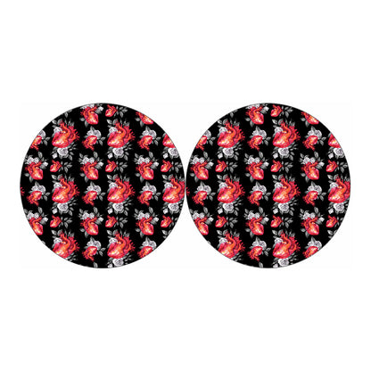 Rose And Heart Pattern Print Car Coasters