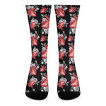 Rose And Heart Pattern Print Crew Socks