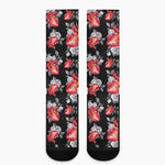 Rose And Heart Pattern Print Crew Socks