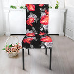 Rose And Heart Pattern Print Dining Chair Slipcover