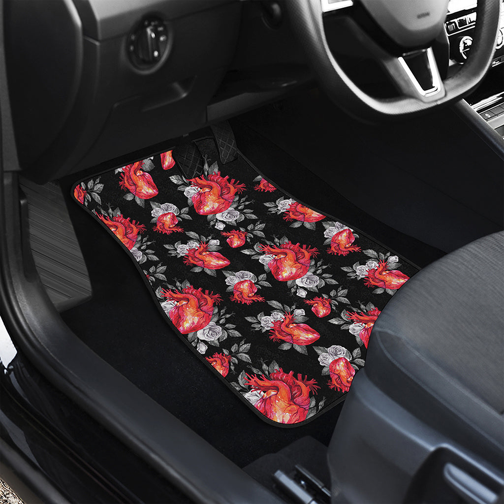 Rose And Heart Pattern Print Front and Back Car Floor Mats