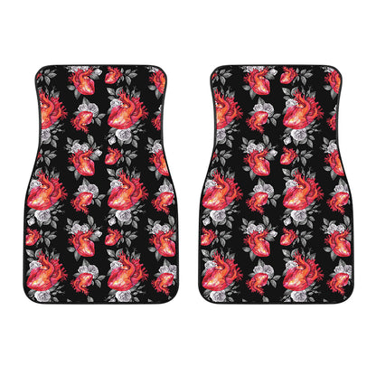 Rose And Heart Pattern Print Front Car Floor Mats