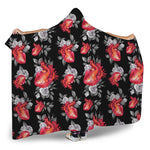 Rose And Heart Pattern Print Hooded Blanket