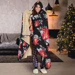 Rose And Heart Pattern Print Hooded Blanket