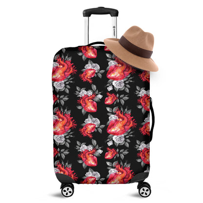 Rose And Heart Pattern Print Luggage Cover