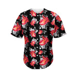 Rose And Heart Pattern Print Men's Baseball Jersey