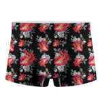Rose And Heart Pattern Print Men's Boxer Briefs