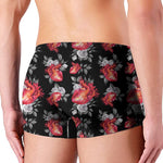 Rose And Heart Pattern Print Men's Boxer Briefs