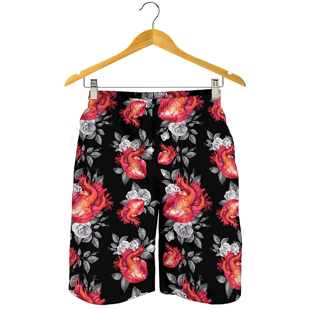 Rose And Heart Pattern Print Men's Shorts