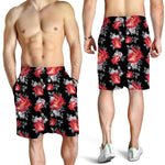 Rose And Heart Pattern Print Men's Shorts