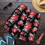 Rose And Heart Pattern Print Men's Shorts