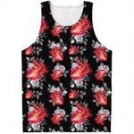 Rose And Heart Pattern Print Men's Tank Top