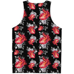 Rose And Heart Pattern Print Men's Tank Top