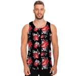 Rose And Heart Pattern Print Men's Tank Top