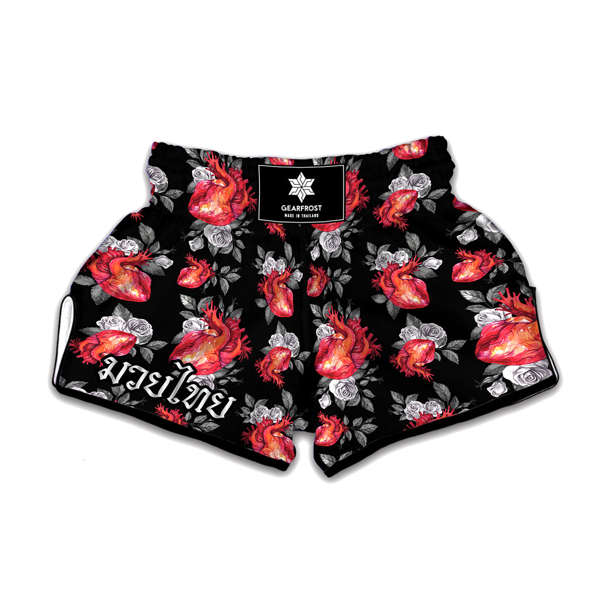 Rose And Heart Pattern Print Muay Thai Boxing Shorts