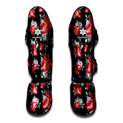 Rose And Heart Pattern Print Muay Thai Shin Guard