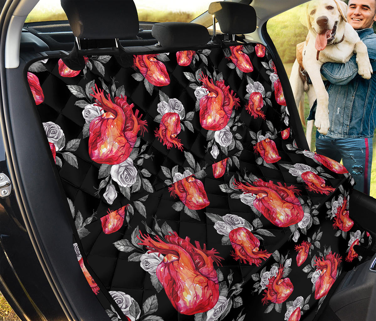 Rose And Heart Pattern Print Pet Car Back Seat Cover