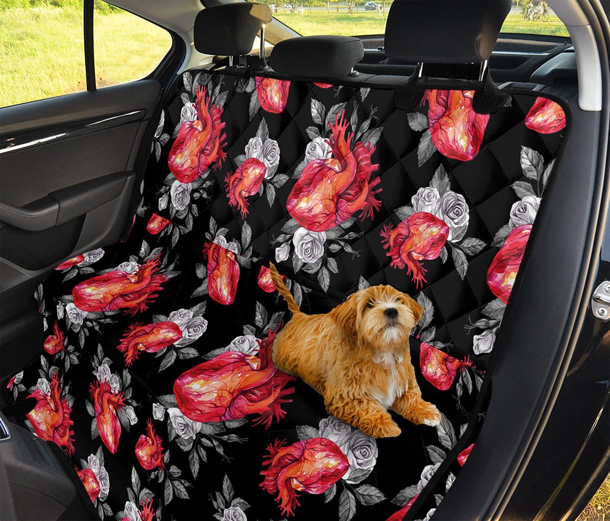 Rose And Heart Pattern Print Pet Car Back Seat Cover