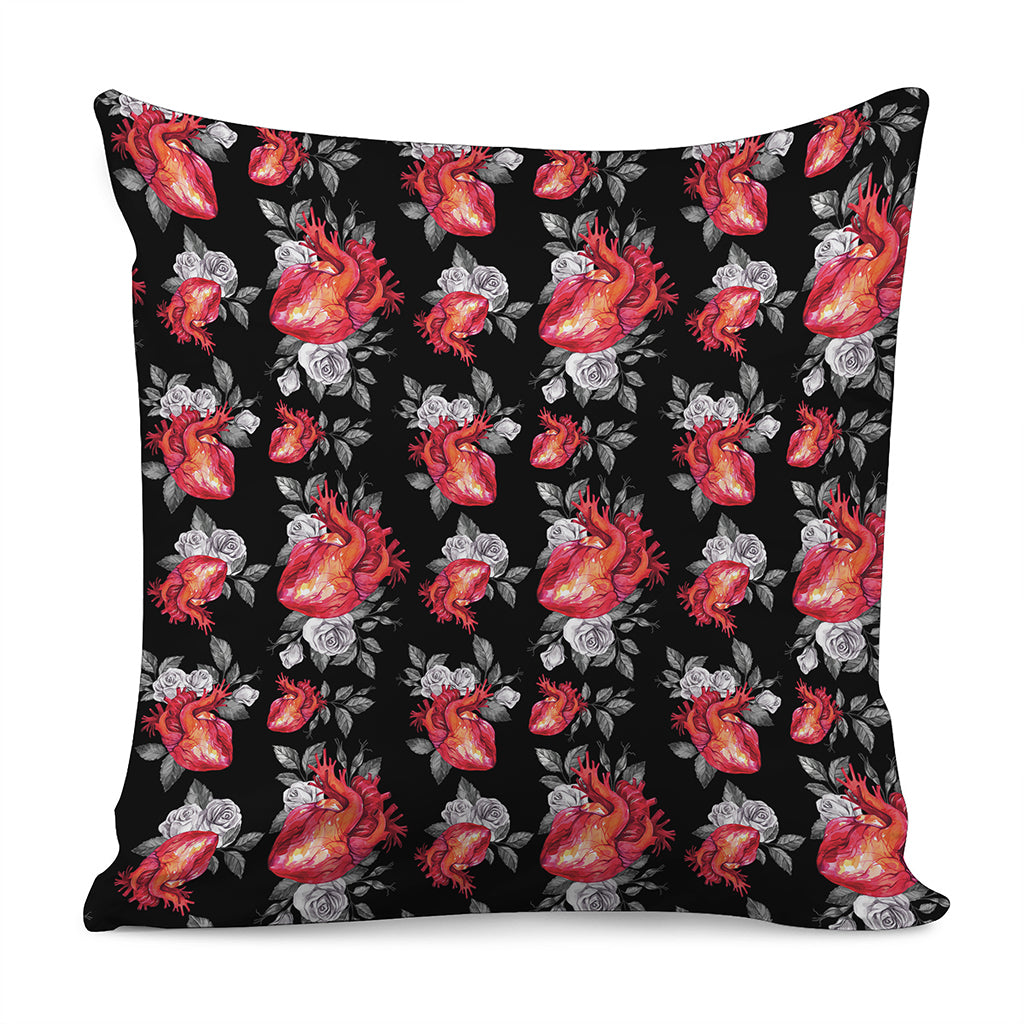 Rose And Heart Pattern Print Pillow Cover