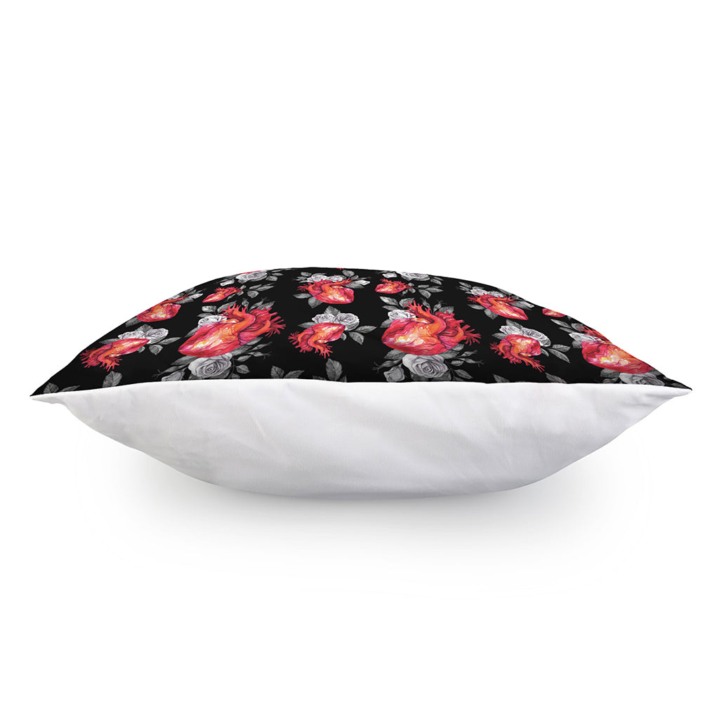 Rose And Heart Pattern Print Pillow Cover