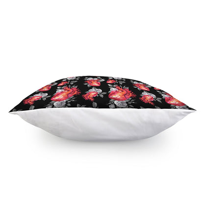 Rose And Heart Pattern Print Pillow Cover