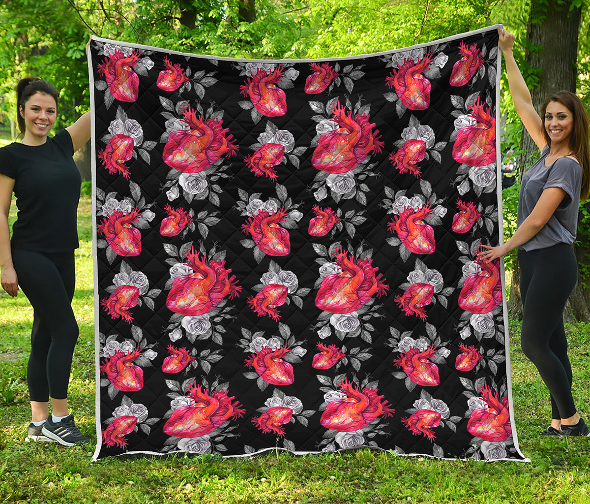 Rose And Heart Pattern Print Quilt