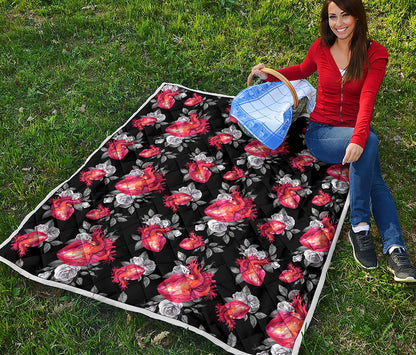 Rose And Heart Pattern Print Quilt