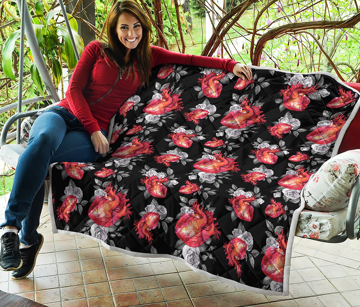 Rose And Heart Pattern Print Quilt