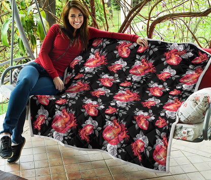 Rose And Heart Pattern Print Quilt