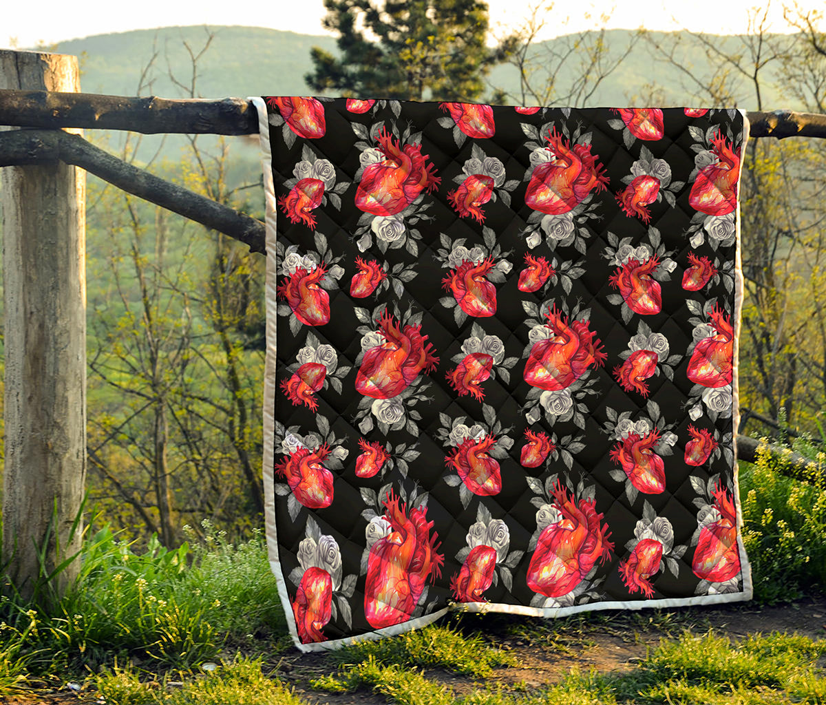 Rose And Heart Pattern Print Quilt