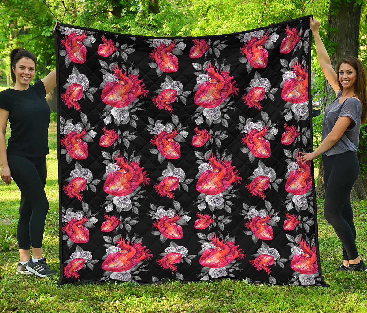 Rose And Heart Pattern Print Quilt